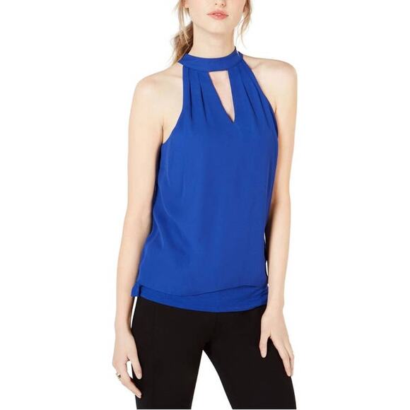 Bar III Cobalt Blue Chocker Neck Keyhole Vented Blouse - XS - Picture 1 of 5
